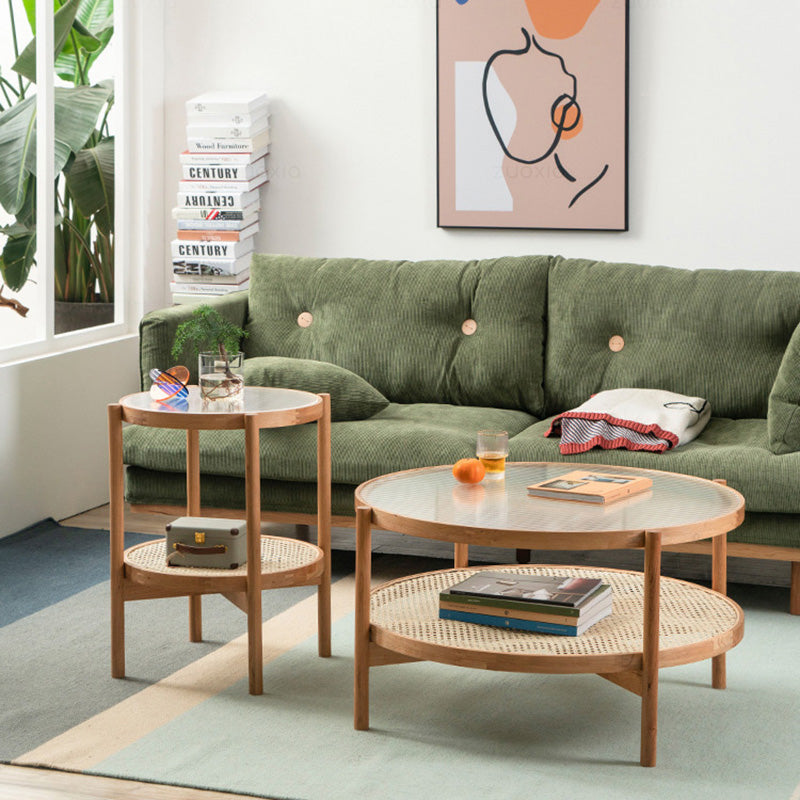 ชุดโต๊ะห้องรับแขก - Double Round Natural Rattan Table