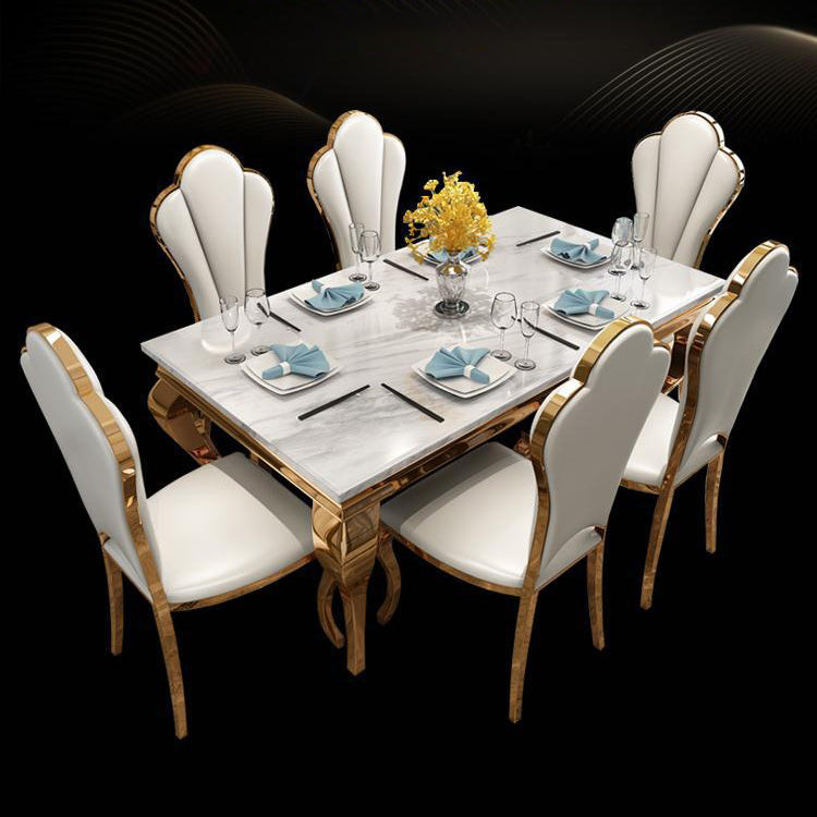 โต๊ะอาหารลายหินอ่อน - Stainless Steel Dining Table III