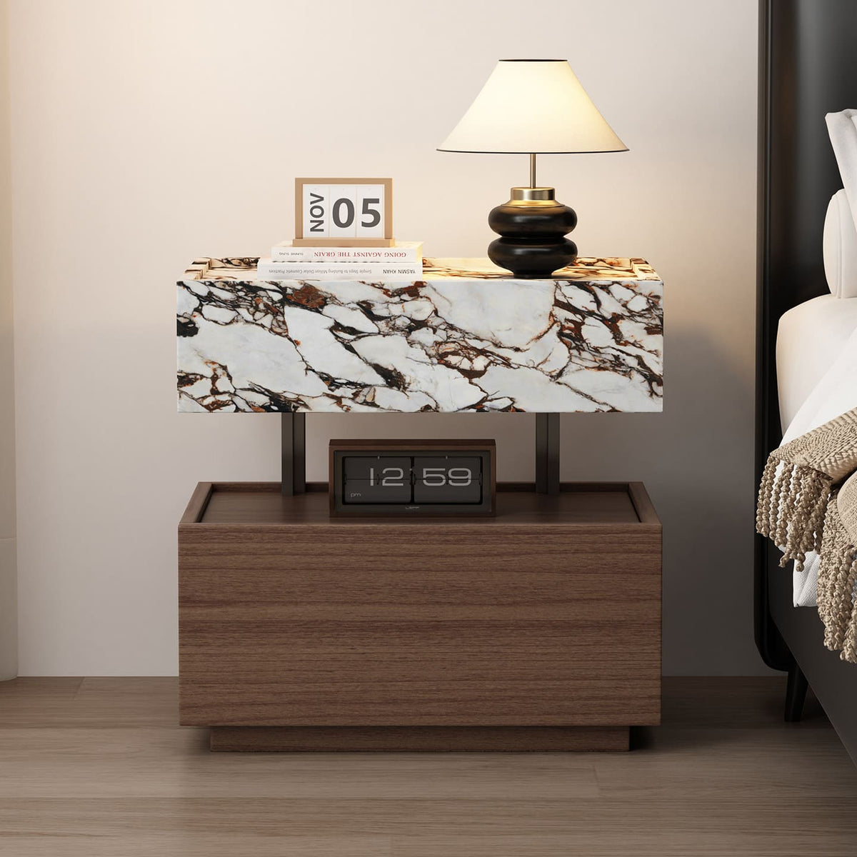 โต๊ะข้างตกแต่งบ้าน - Calacatta Ember Nightstand