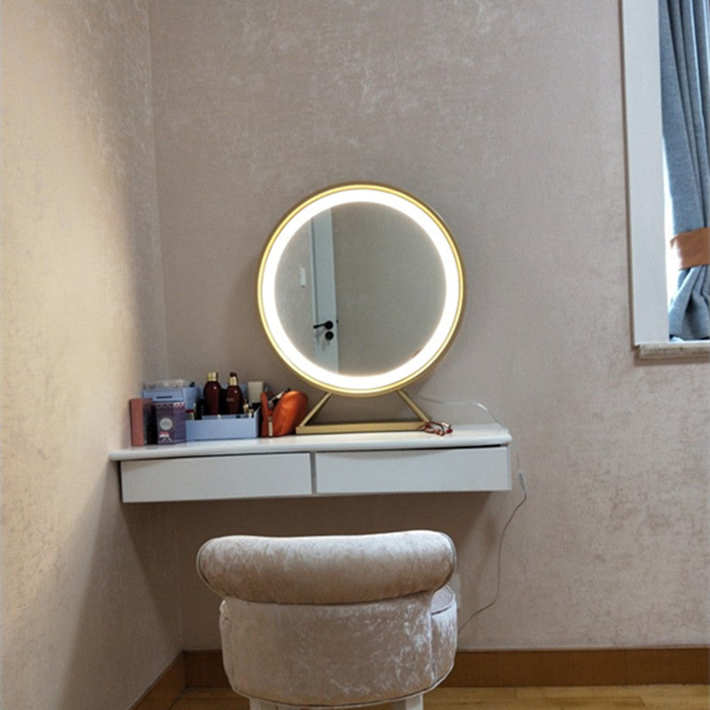 กระจกตั้งโต๊ะเครื่องแป้งทรงกลมสีทอง - Circle Golden Mirror II