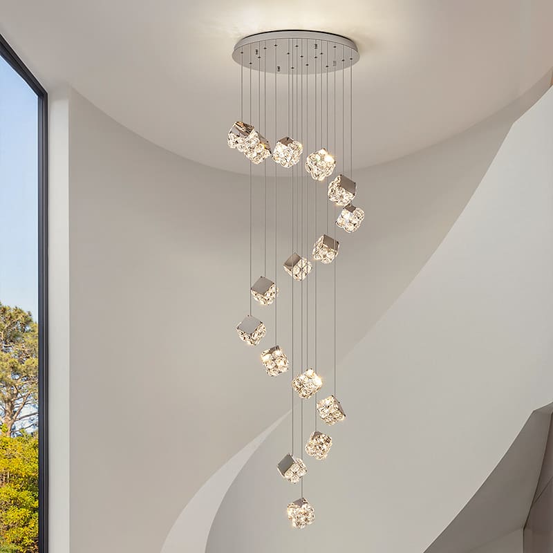 โคมไฟแต่งบ้านติดเพดาน - Cubic Crystal Designed Stair Chandelier