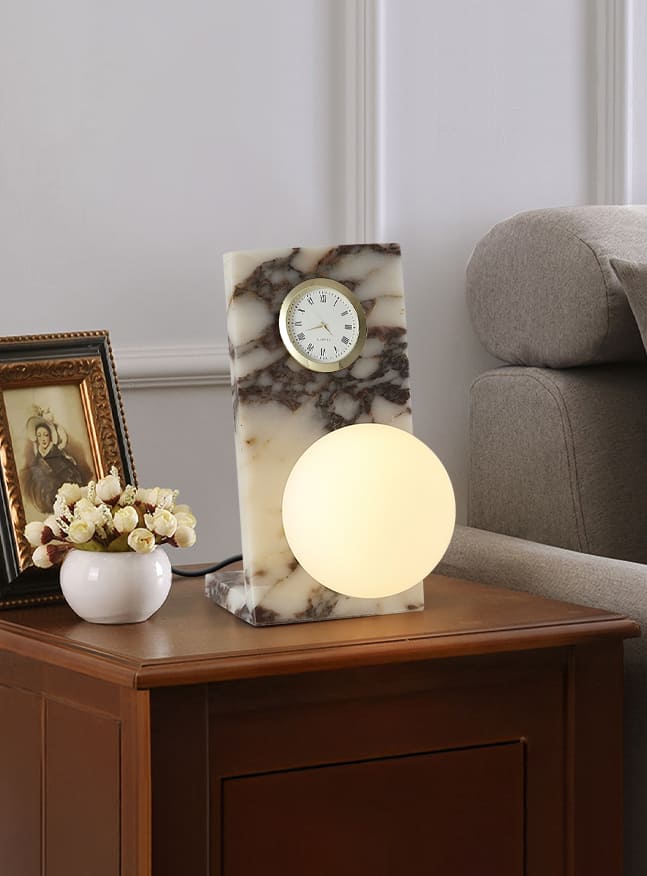 นาฬิกาโคมไฟตั้งโต๊ะตกแต่งบ้าน - Marble Glow Clock Lamp