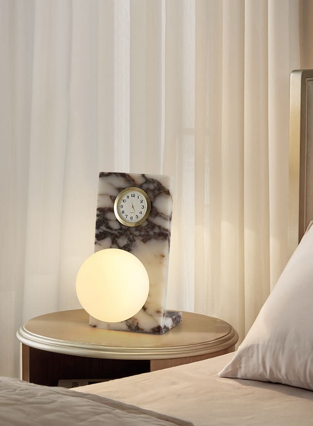 นาฬิกาโคมไฟตั้งโต๊ะตกแต่งบ้าน - Marble Glow Clock Lamp