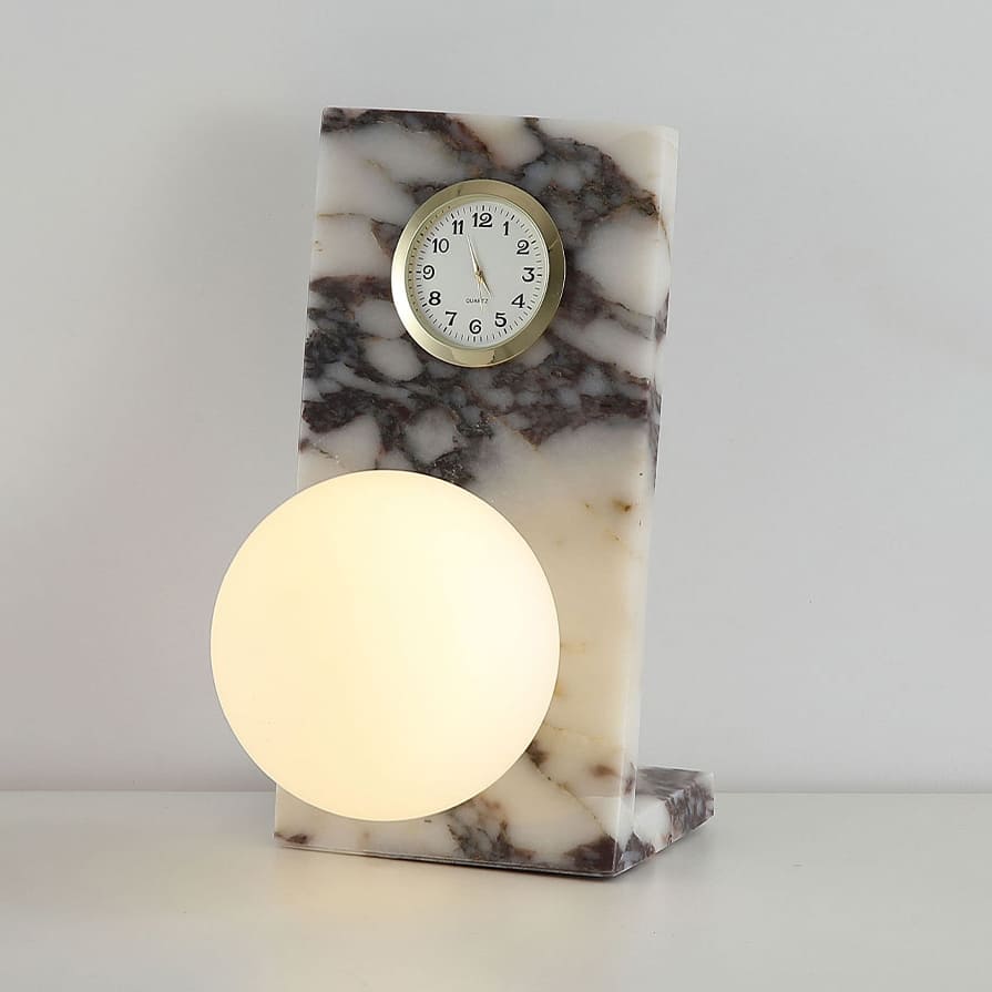 นาฬิกาโคมไฟตั้งโต๊ะตกแต่งบ้าน - Marble Glow Clock Lamp