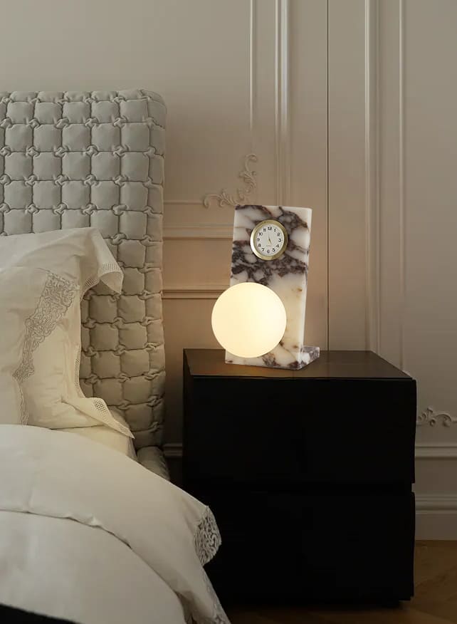 นาฬิกาโคมไฟตั้งโต๊ะตกแต่งบ้าน - Marble Glow Clock Lamp