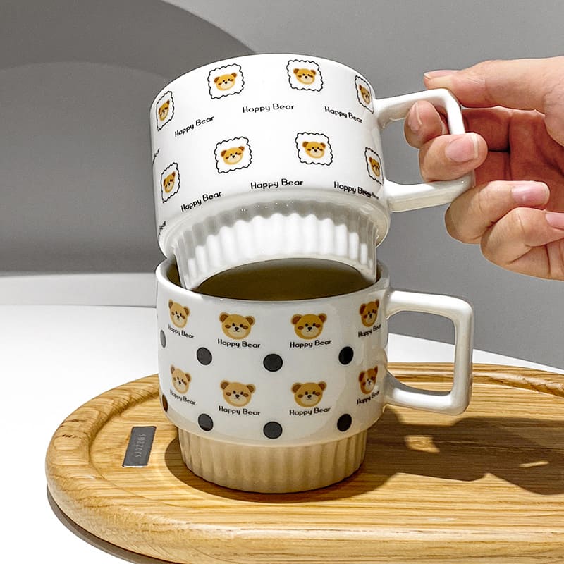 แก้วน้ำลวดลายสวยงาม - Happy Bear Ceramic Mug